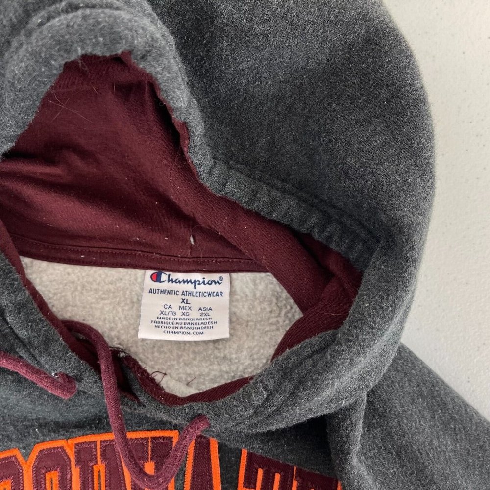 Champion Virginia Tech University Embroidered Hoodie Sweatshirt College Grey XL - Picture 5 of 5
